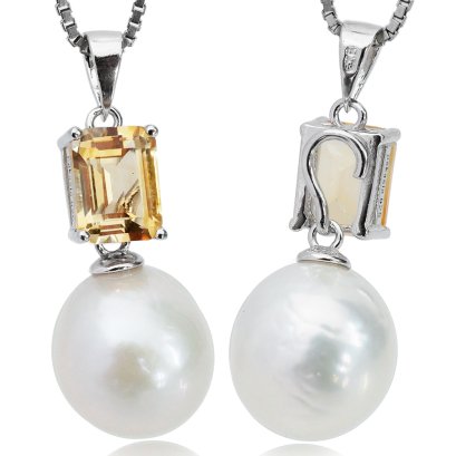 จี้เพตราเล็กพลอยแท้ Citrine ทรงบาเก็ตห้อยไข่มุก