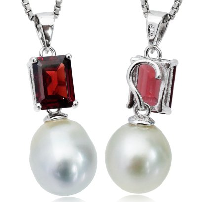 จี้เพตราเล็กพลอยแท้ Garnet ทรงบาเก็ตห้อยไข่มุก South Sea