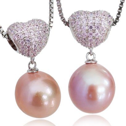 ชาร์มหัวใจประดับเพชรห้อยไข่มุก Edison สีม่วง-พีช