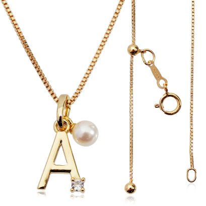 จี้ "ตัวอักษร A-Z ประดับไข่มุก Akoya" พร้อมสร้อยคอ