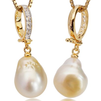 จี้งับตะขอล็อกห่วงใหญ่ประดับพลอยแท้ ห้อยไข่มุุก South Sea Pearl