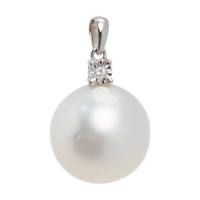 Approx. 12.86 & 13.36 mm, South Sea Pearl (Sphere), Solitaire Pearl with Diamond Pendant