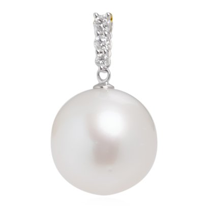 Approx. 14 mm, South Sea Pearl (Sphere), Solitaire Pearl Diamond Pendant