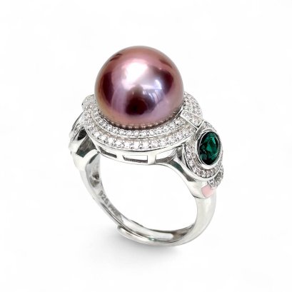 Approx. 12.0 mm, Edison Pearl, "Barbie Barbie" Solitaire Pearl CZ Ring