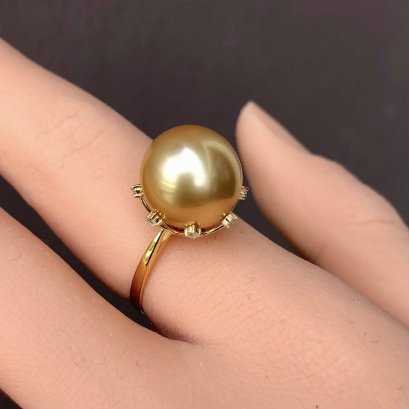 12.20 mm, Gold South Sea Pearl, Pearl Crown Diamond Ring