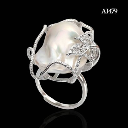 Approx. 14.0 mm up, Fireball Baroque, Freshwater Pearl, La Mer CZ Pearl Ring