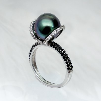 (GIA) 10.24 mm, Tahitian Pearl, Pearl Ring