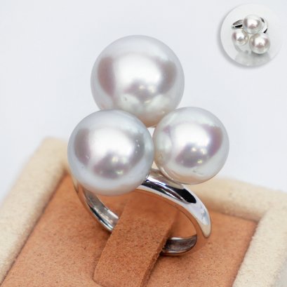 (PSL) Approx. 10.1 - 12.5 mm, Aurora Phoenix, Triple Pearl Ring