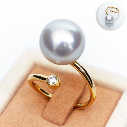 (PSL) Approx. 12.6 mm, Aurora Phoenix, Diamond Head and Pearl Open Ring