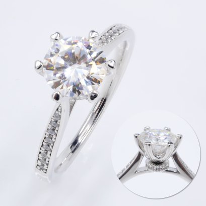 (GRA) 1.0 ct., Moissanite, Round Brilliant, Four Prong Classic Solitaire Ring