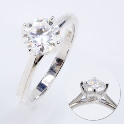 (GRA) 1.0 ct., Moissanite, Round Brilliant, Four Prong Classic Solitaire Ring