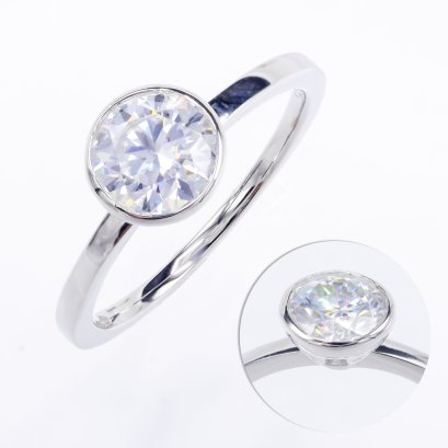 (GRA), Moissanite Round Brilliant (1.0ct/D/VVS1/Ex) Solitaire Moissanite Full Bezel, Ring