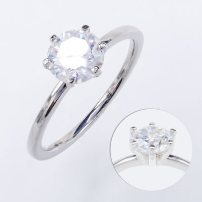 (GRA), Moissanite Round Brilliant (1.0ct/D/VVS1/Ex) Six Prongs with Solitaire Moissanite, Pair Ring