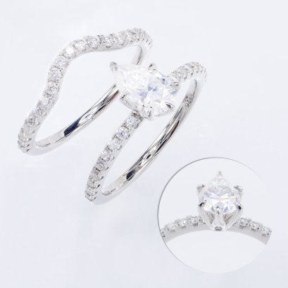 (GRA), Moissanite Pear Brilliant (1.0ct/D/VVS1/Ex) Six Prongs Solitaire Moissanite Shoulder Paved, Ring
