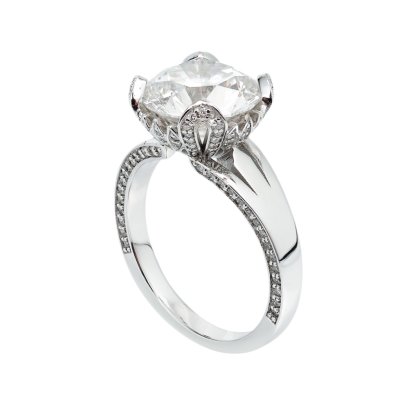 (IGI) 5.08 ct, Laboratory Grown Diamond (Round Brilliant, CVD, 5.08 ct, D, VS 1), Solitaire Diamond and Diamond Paved Shank Ring