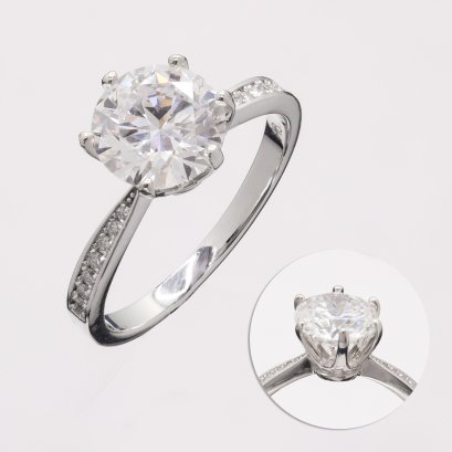 (IGI) 2.02 ct, Laboratory Grown Diamond (Round Brilliant, CVD, 2.02 ct, E, VVS 2), Lab Grown Diamond (0.2ct), Four Prongs Solitaire Diamond Band Design Ring