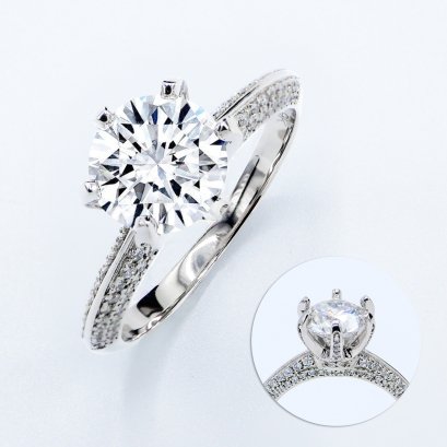 (IGI) 2.07 ct, Laboratory Grown Diamond (Round Brilliant, CVD, 2.07 ct, E, VVS 2),Lab Grown Diamond (0.688ct), Six Prongs Diamond Band Diamond Paved Ring