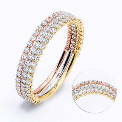 18K Gold, Three Tone, Three Quarter Diamond Paved Band Ring