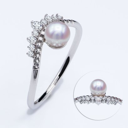 5.23 mm, Akoya Pearl, Crown Diamond Pearl Ring