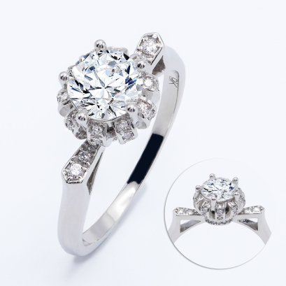 (IGI) 1.09ct., Laboratory Grown Diamond (Round Brilliant, HPHT, 1.09 ct, D, VS 1), Blooming Lotus Diamond Ring