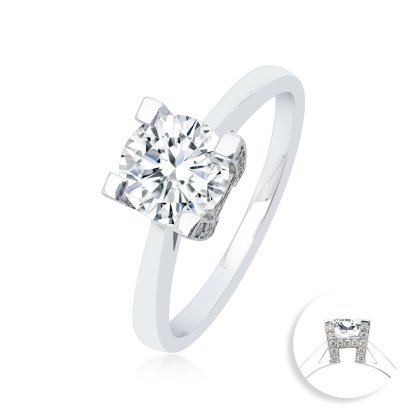 (IGI) 1.09ct, Laboratory Grown Diamond (Round Brilliant, HPHT, 1.09ct, D, VS1), H-Four Prongs Diamond Paved Ring