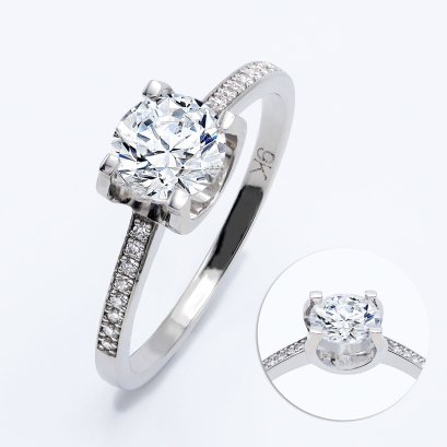 (IGI) 1.01 ct, Laboratory Grown Diamond (Round Brilliant, HPHT, 1.01 ct., D, VS 1), Four Prongs Horseshoe Shoulder Diamond Paved Diamond Ring