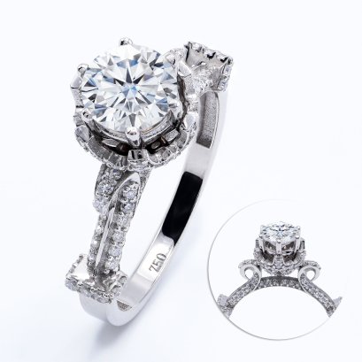 (IGI) 1.07ct., Laboratory Grown Diamond (Round Brilliant, HPHT, 1.07 ct, D, VS 1), "Rose of Paradise" Six Promgs Solitaire Diamond Ring