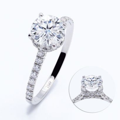 (IGI) 1.07 ct., Laboratory Grown Diamond (Round Brilliant, HPHT, 1.07 ct, D, VS 1), Four Prongs Solitaire Diamond Shoulder Diamond Paved Ring