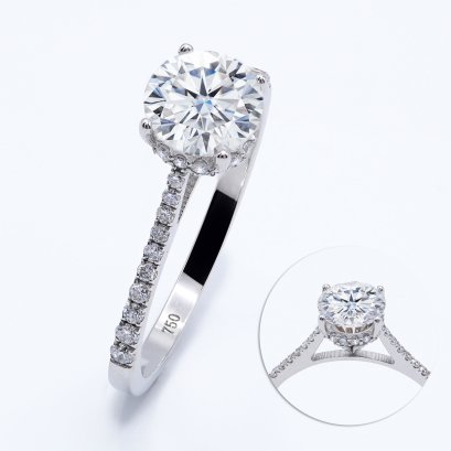 (IGI) 1.07 ct., Laboratory Grown Diamond (Round Brilliant, HPHT, 1.07 ct, D, VS 1), Four Prongs Solitaire Diamond Shoulder Diamond Paved Ring