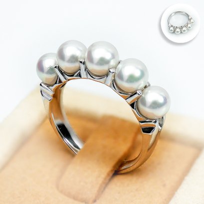 Approx. 5.0 mm, Akoya Pearl, Five Pearls Ring