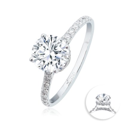 (IGI) 1.01ct., Laboratory Grown Diamond (Round Brilliant, HPHT, 1.01 ct, D, VS 1), Four Prongs Solitaire Diamond with Band Diamond Paved Ring