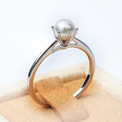5.22 mm, Akoya Pearl, Six Prongs Solitaire Pearl Ring
