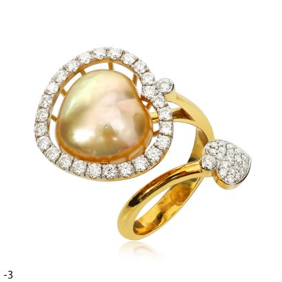 Approx. 14.0 - 15.0 mm, Heart Shaped Pearl, Gold South Sea Pearl, Cocktail Pearl Open Ring