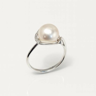 Approx. 8.0 mm, Akoya Pearl, Solitaire Pearl Diamond Ring
