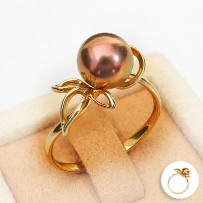 7.75 mm, Sunburn Lot, Mini Eadison Pearl, Solitaire Pearl Leaves Ring