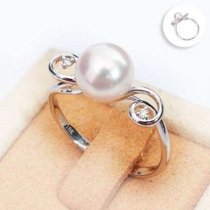 7.42 mm, Akoya Pearl, Solitaire Pearl Diamond Ring