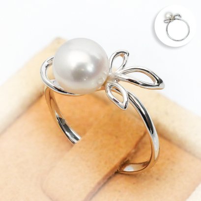 7.48 mm, Akoya Pearl, Solitaire Pearl Leaves Rings