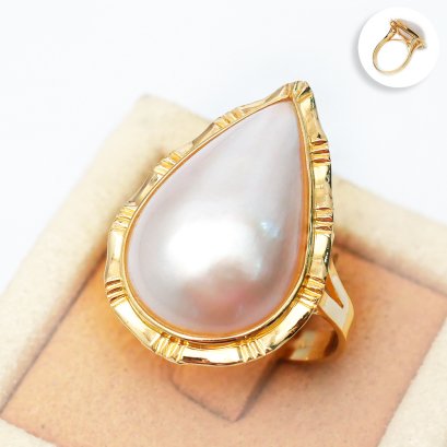 14.90 mm x 21.92 mm, Mabe South Sea Pearl, Solitaire Pearl Ring