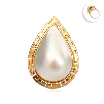 Approx. 15 mm x 27 mm, South Sea Pearl, Mabe Drop Pearl Ring