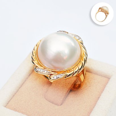 14.34 mm, South Sea Pearl, Mabe Pearl Diamond Ring