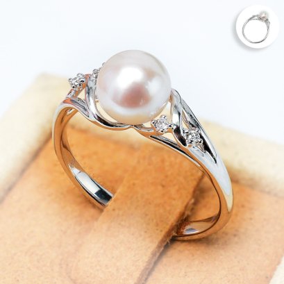 6.71 mm, Akoya Pearl, Solitaire Pearl Diamond Ring