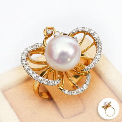 9.41 mm, Akoya Pearl, Cattleya Solitaire Pearl Diamond Ring