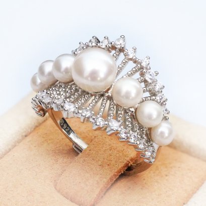Approx. 3.0 - 6.0 mm, Freshwater Pearl, Pearl Row Ring
