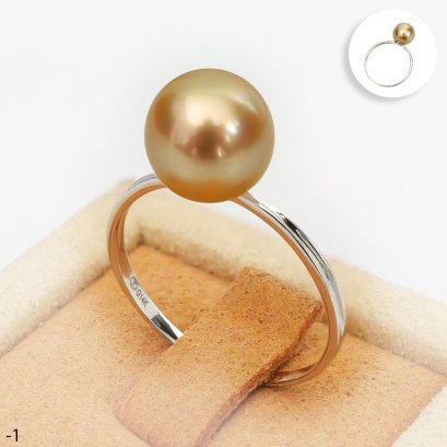 Approx. 8.8 - 9.0 mm, Gold South Sea Pearl, Solitaire Pearl Ring