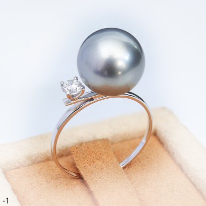 Approx. 10.0 mm, Gray Feline, Tahitian Pearl, Seesaw Pearl & Diamond Ring