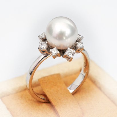 8.78 mm, Akoya Pearl, Cocktail Lab Grown Diamod Solitaire Pearl Ring