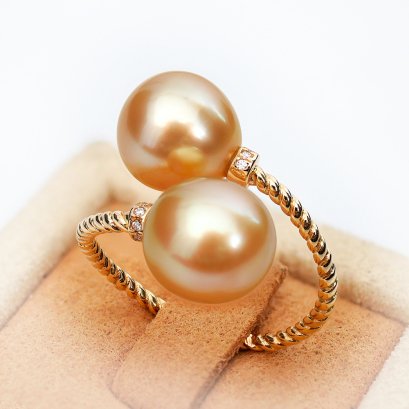 9.3 mm and 9.4 mm, Gold South Sea Pearl, Duo Pearl Open Ring