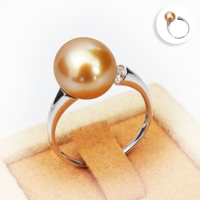 10.41 mm, Gold South Sea Pearl, Diamond & Pearl Open Ring