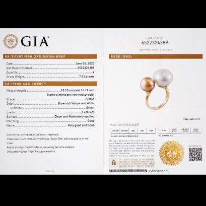 (GIA) 10.15 mm and 14.19 mm, South Sea Pearl, Twin Pearl Open Ring
