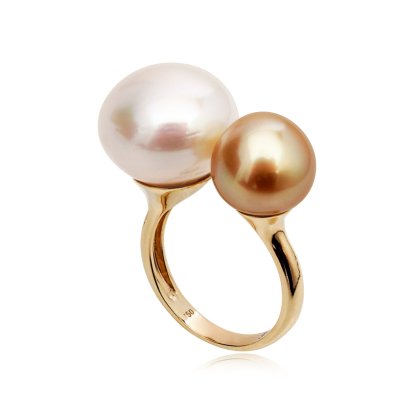 (GIA) 10.15 mm and 14.19 mm, South Sea Pearl, Twin Pearl Open Ring